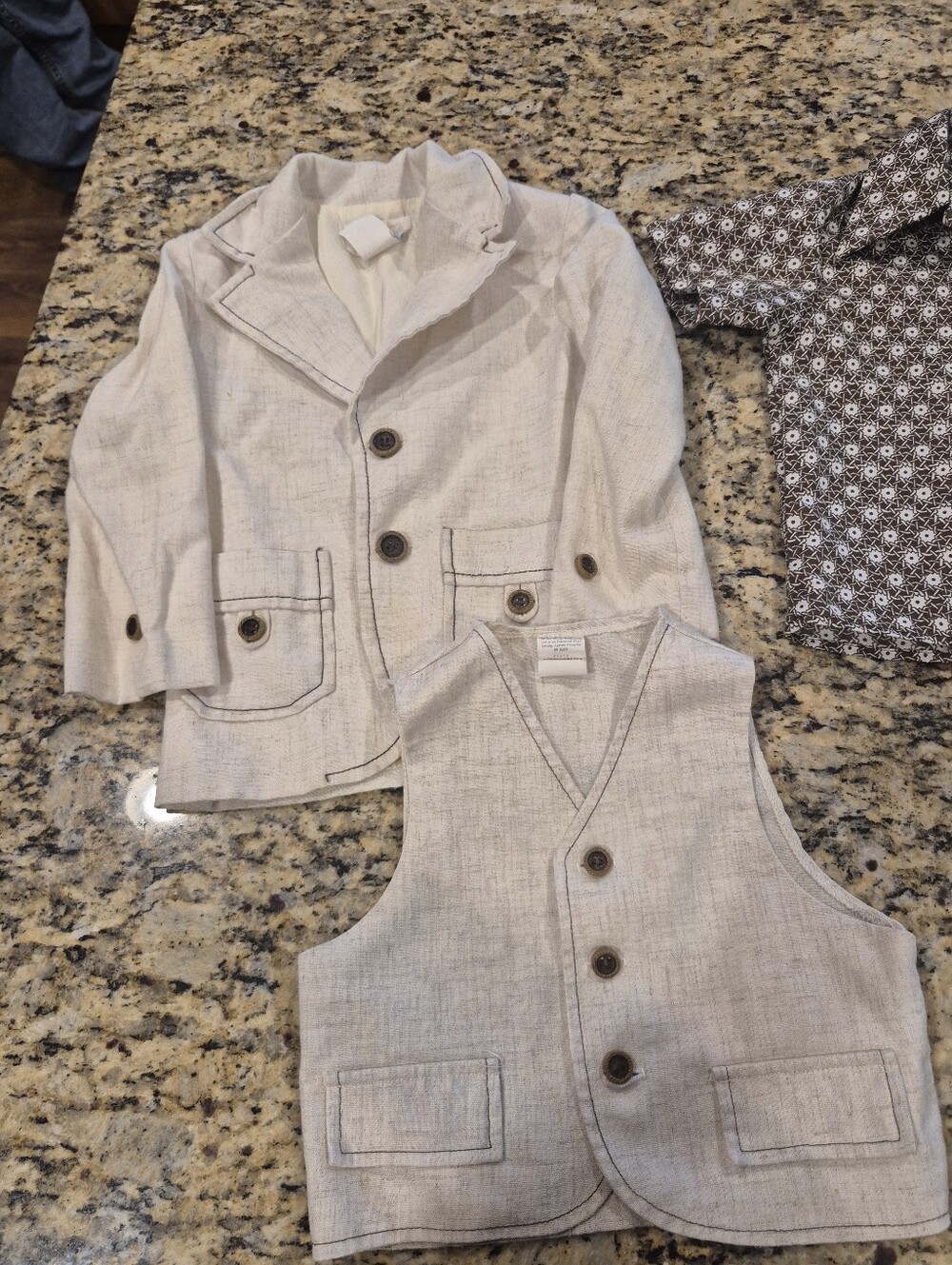 Kids Linen-Blend Cream Vest and Jacket Set